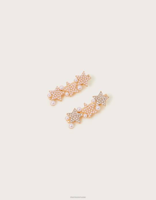 Monsoon بنت مجموعة مشابك شعر بيرل ستار مكونة من قطعتين D68H2514 ملحق موضة