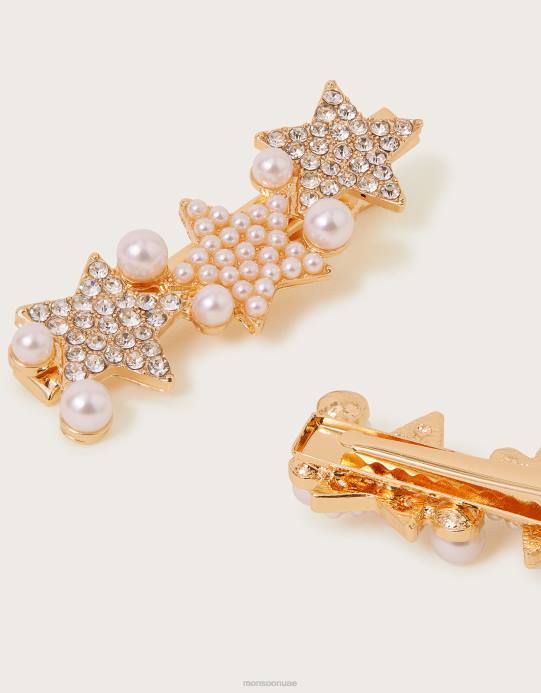 Monsoon بنت مجموعة مشابك شعر بيرل ستار مكونة من قطعتين D68H2514 ملحق موضة