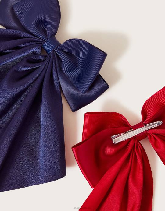 Monsoon بنت مجموعة مشابك شعر على شكل ربطة عنق مدرسية مكونة من قطعتين D68H2520 ملحق أنيق