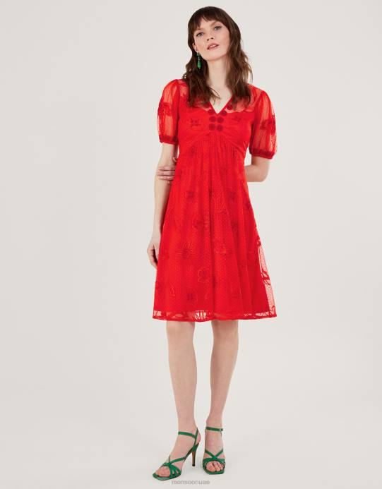 Monsoon نحيف نورا فستان قصير مطرز D68H253 ملابس البرتقالي