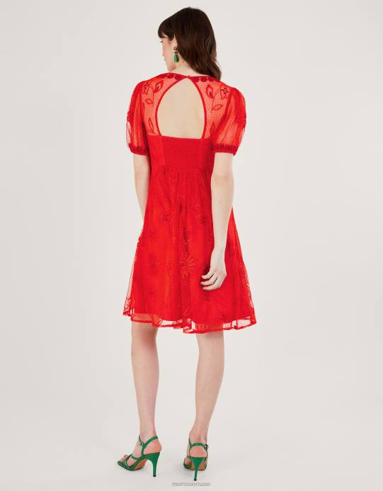 Monsoon نحيف نورا فستان قصير مطرز D68H253 ملابس البرتقالي