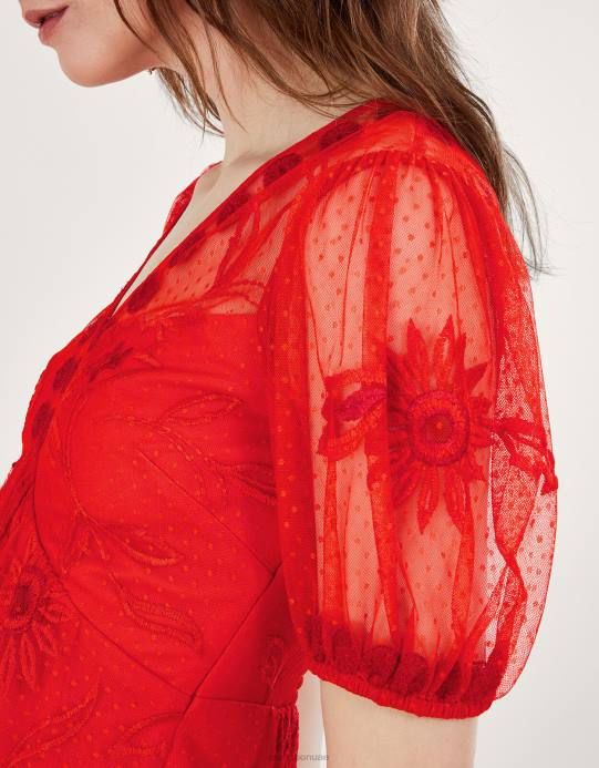 Monsoon نحيف نورا فستان قصير مطرز D68H253 ملابس البرتقالي