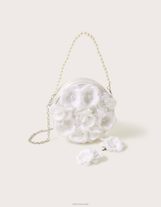 Monsoon بنت مجموعة حقيبة زهرة بوم بوم ومشابك شعر من اللؤلؤ D68H2546 ملحق موضة