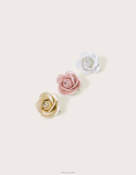 Monsoon بنت مجموعة مشابك شعر على شكل زهرة حديقة لامعة من ثلاثة قطع D68H2548 ملحق حار