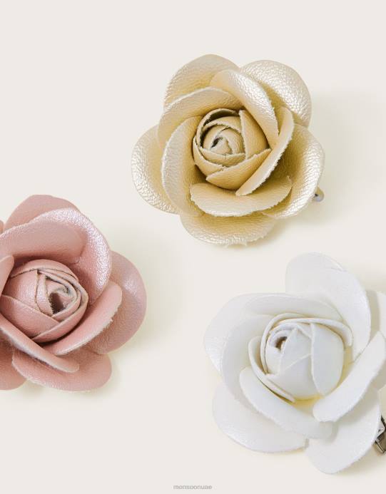 Monsoon بنت مجموعة مشابك شعر على شكل زهرة حديقة لامعة من ثلاثة قطع D68H2548 ملحق حار