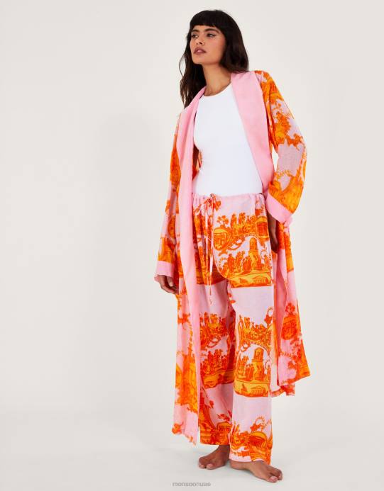 Monsoon نحيف بنطال بطبعة مائة نجمة وأعمدة قديمة D68H254 ملابس البرتقالي