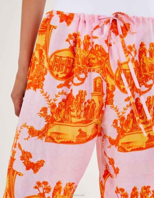 Monsoon نحيف بنطال بطبعة مائة نجمة وأعمدة قديمة D68H254 ملابس البرتقالي