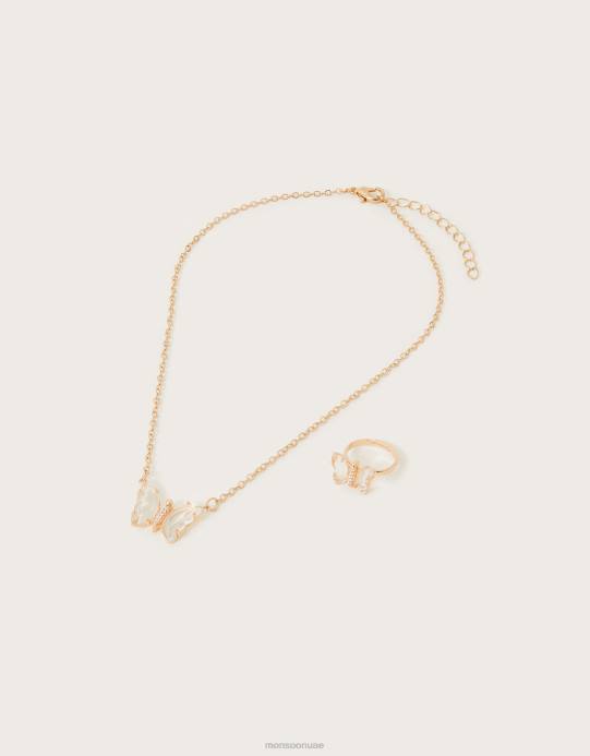 Monsoon بنت طقم قلادة وخاتم على شكل فراشة D68H2556 ملحق أنيق