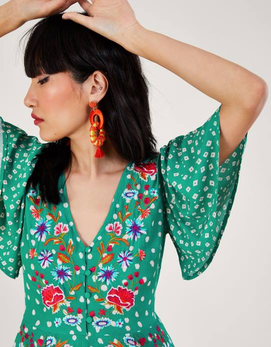 Monsoon نحيف بذلة روري مطرزة من الفيسكوز المستدام D68H256 ملابس أخضر