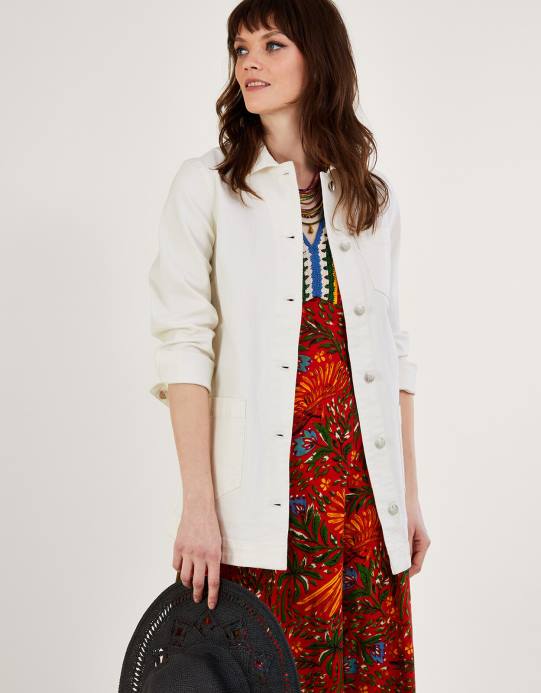 Monsoon نحيف سترة الدنيم الطويلة من ميندي D68H260 ملابس طبيعي (إكرو)