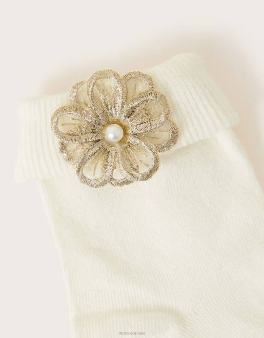 Monsoon بنت جوارب زهور ثلاثية الأبعاد D68H2601 ملحق عاج