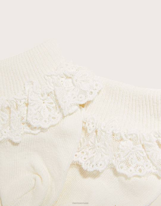 Monsoon بنت جوارب دانتيل على شكل فيونكة للأطفال من أوليفيا D68H2617 ملحق عاج