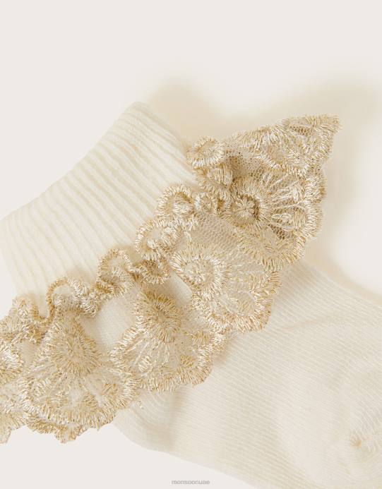 Monsoon بنت جوارب دانتيل لامعة للأطفال D68H2629 ملحق عاج