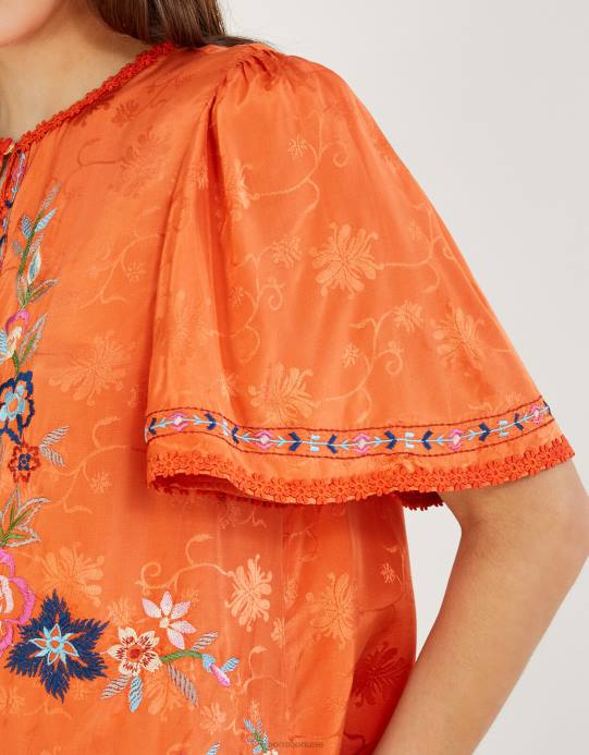 Monsoon نحيف بلوزة أوديليا مطرزة بالزهور من الفيسكوز المستدام D68H262 ملابس البرتقالي