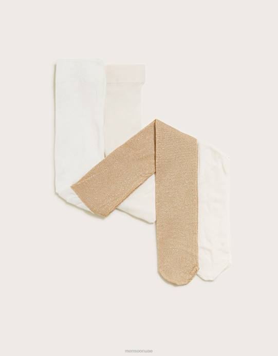 Monsoon بنت مجموعة الجوارب المعدنية اللامعة للأطفال D68H2634 ملحق ذهب