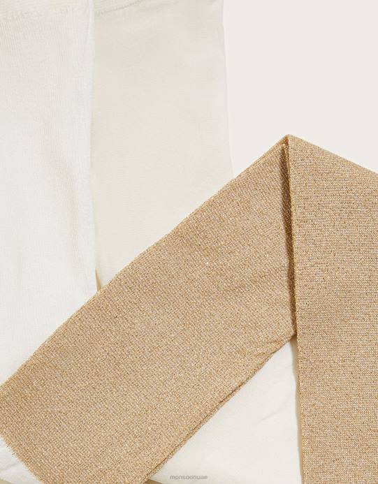 Monsoon بنت مجموعة الجوارب المعدنية اللامعة للأطفال D68H2634 ملحق ذهب