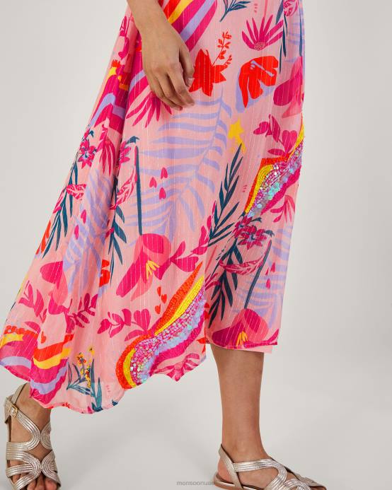 Monsoon نحيف فستان سيينا ميتاليك مزين بالبوليستر المعاد تدويره D68H264 ملابس لون القرنفل