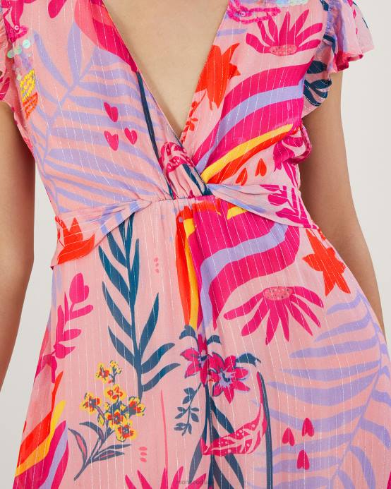 Monsoon نحيف فستان سيينا ميتاليك مزين بالبوليستر المعاد تدويره D68H264 ملابس لون القرنفل