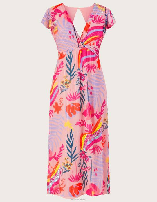 Monsoon نحيف فستان سيينا ميتاليك مزين بالبوليستر المعاد تدويره D68H264 ملابس لون القرنفل