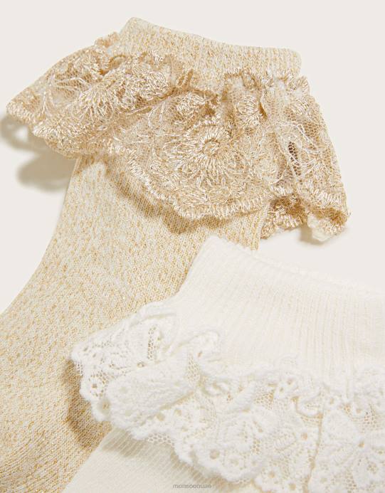 Monsoon بنت مجموعة جوارب مزدوجة مزخرفة بالدانتيل للأطفال D68H2658 ملحق ذهب