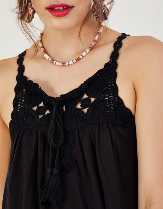 Monsoon نحيف كامي جيرسي مزخرف بالكروشيه D68H266 ملابس أسود