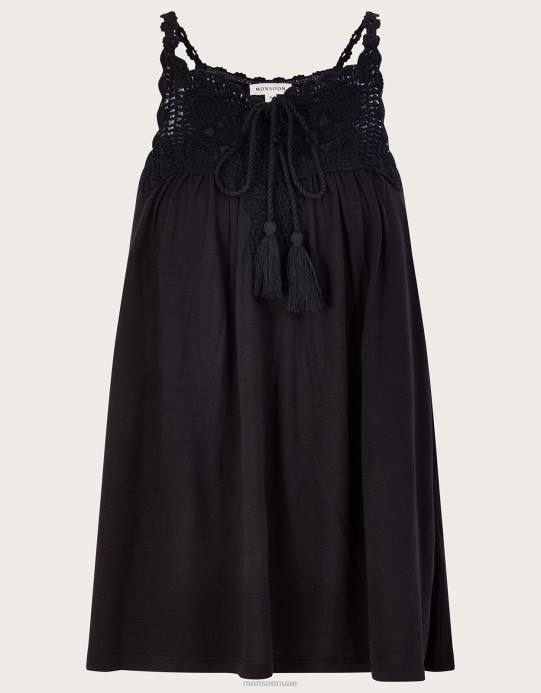 Monsoon نحيف كامي جيرسي مزخرف بالكروشيه D68H266 ملابس أسود