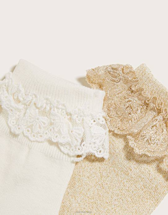 Monsoon بنت مجموعة جورب مزخرفة بالدانتيل D68H2671 ملحق ذهب