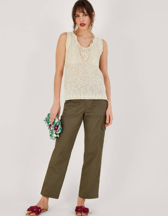 Monsoon نحيف بوينتيل متماسكة بلا أكمام تانك D68H267 ملابس عاج