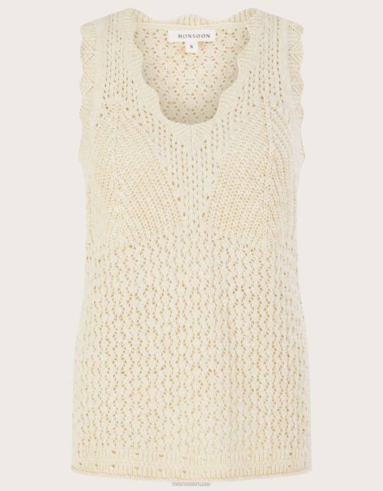 Monsoon نحيف بوينتيل متماسكة بلا أكمام تانك D68H267 ملابس عاج