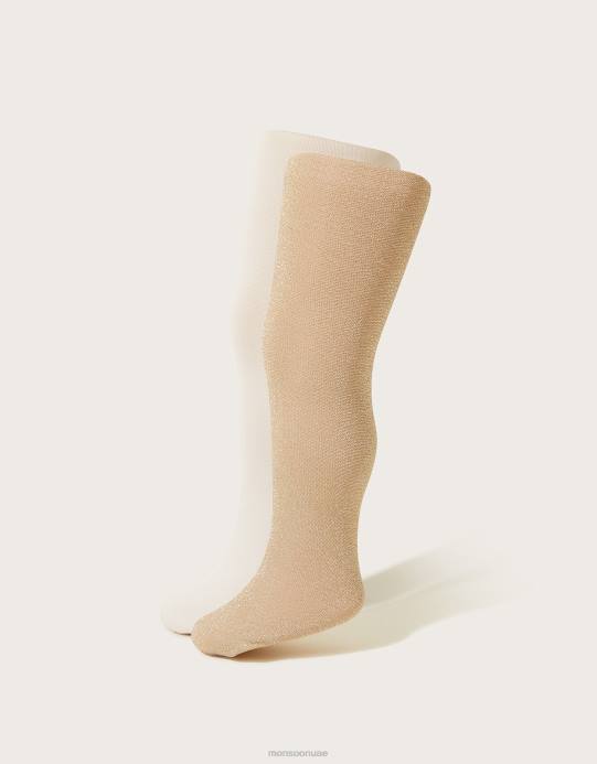 Monsoon بنت طقم لباس ضيق معدني لامع مكون من قطعتين D68H2703 ملحق ذهب