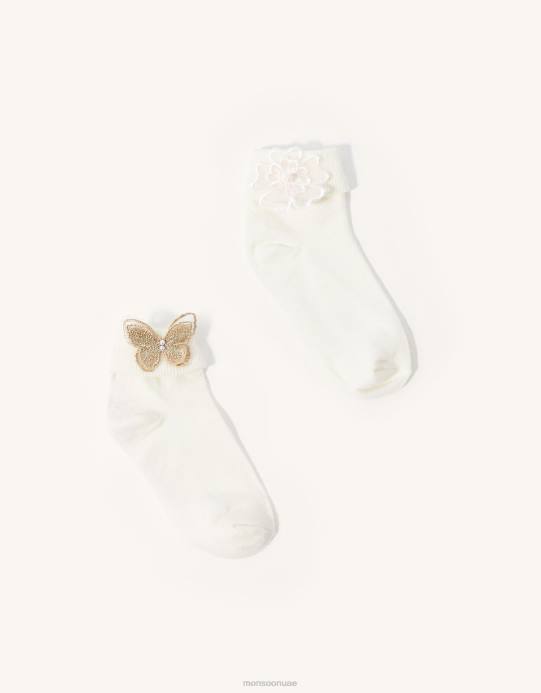Monsoon بنت طقم جوارب للأطفال على شكل فراشة وزهرة مكون من قطعتين D68H2704 ملحق متعدد