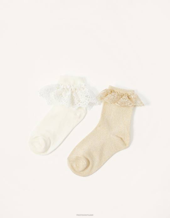 Monsoon بنت مجموعة جوارب مزدوجة من الدانتيل D68H2712 ملحق ذهب