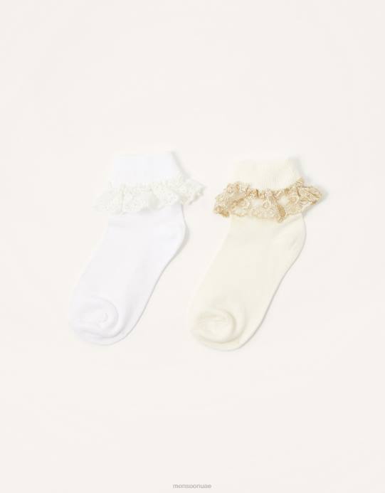 Monsoon بنت مجموعة جوارب مزدوجة مكشكشة من الدانتيل للأطفال D68H2713 ملحق متعدد