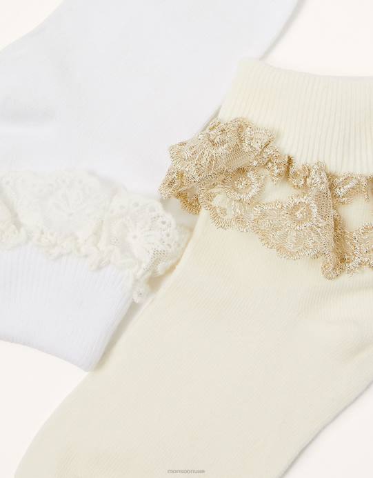 Monsoon بنت مجموعة جوارب مزدوجة مكشكشة من الدانتيل للأطفال D68H2713 ملحق متعدد
