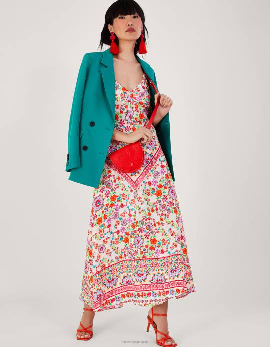 Monsoon نحيف فستان جولييتا ماكسي مزين بالزهور من الفيسكوز المستدام D68H271 ملابس عاج