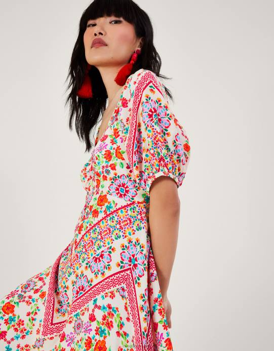 Monsoon نحيف فستان جولييتا ماكسي مزين بالزهور من الفيسكوز المستدام D68H271 ملابس عاج