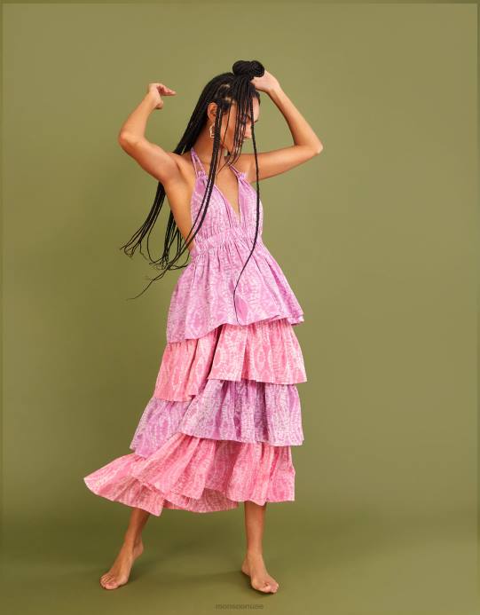 Monsoon نحيف فستان بطبقات وطبعة شيبوري D68H272 ملابس الأرجواني (أرجواني)