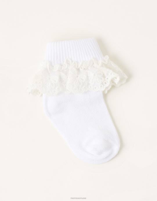 Monsoon بنت جوارب دانتيل على شكل زهرة للأطفال D68H2730 ملحق أبيض