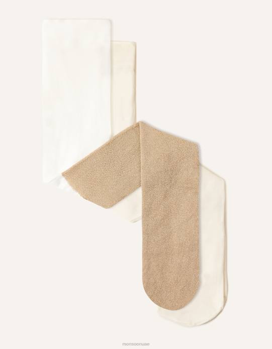 Monsoon بنت طقم جوارب طويلة من النايلون اللامع للأطفال مكون من قطعتين D68H2733 ملحق ذهب