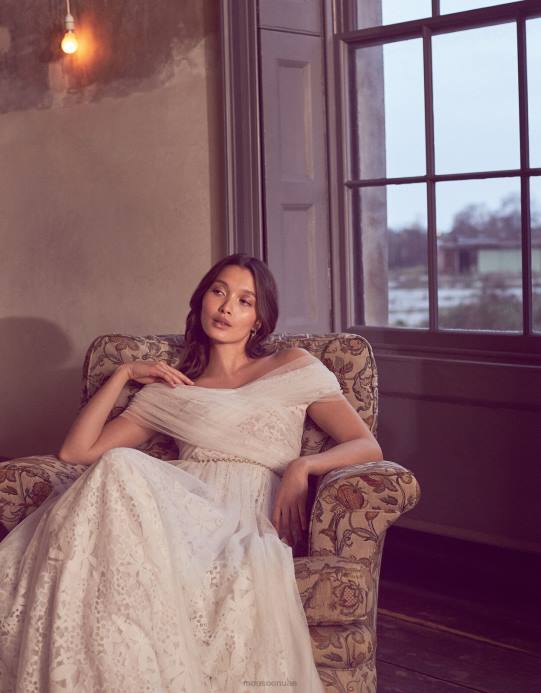 Monsoon نحيف فستان زفاف باردو من الدانتيل والتول D68H2742 ملابس عاج