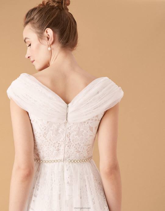 Monsoon نحيف فستان زفاف باردو من الدانتيل والتول D68H2742 ملابس عاج