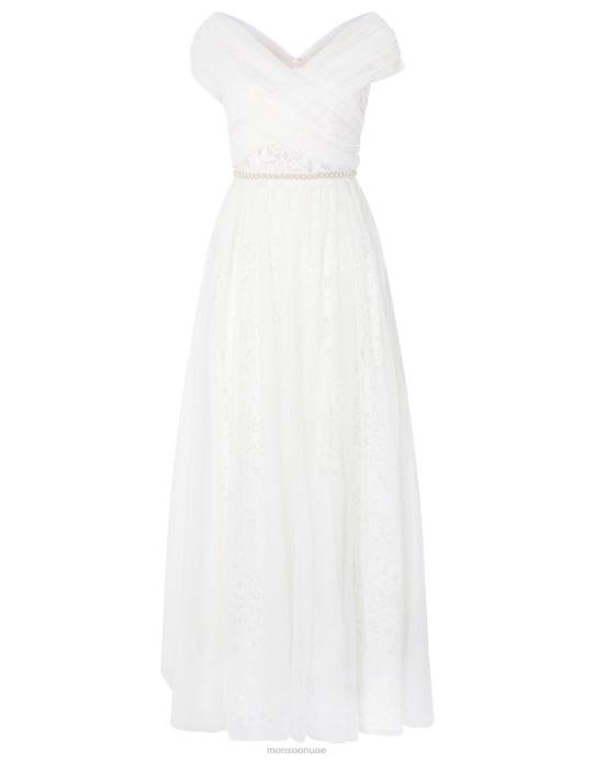 Monsoon نحيف فستان زفاف باردو من الدانتيل والتول D68H2742 ملابس عاج