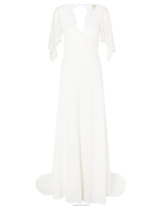 Monsoon نحيف فستان زفاف ليندا بأكمام ملائكية من الدانتيل D68H2743 ملابس عاج