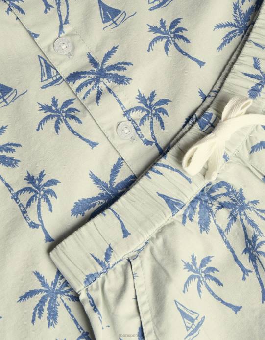 Monsoon ولد طقم من قميص بوبلين وشورت بطبعة النخيل D68H2755 ملابس أخضر