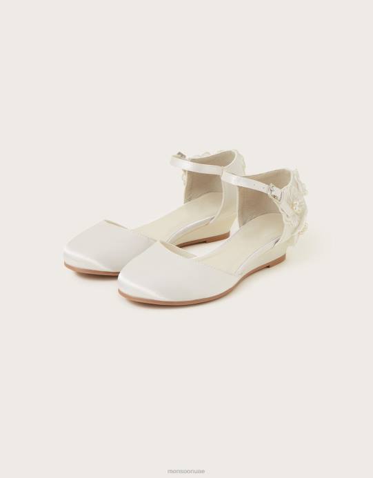 Monsoon أطفال أسافين من الساتان الزهري باللون العاجي D68H2759 أحذية عاج