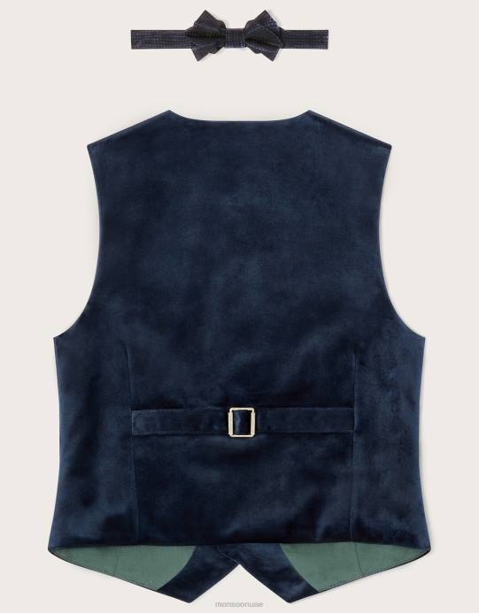 Monsoon ولد طقم صدرية مخملية وربطة عنق D68H2765 ملابس الأزرق الداكن)