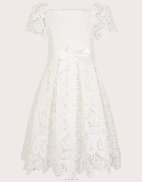 Monsoon أطفال فستان دانتيل غيبور برقبة مربعة D68H2766 ملابس عاج