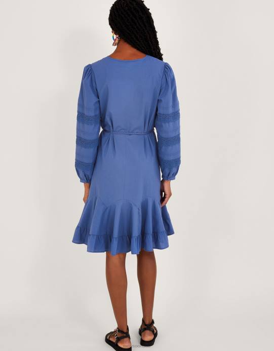 Monsoon نحيف فستان بتفاصيل مطرزة من القطن المستدام D68H276 ملابس أزرق