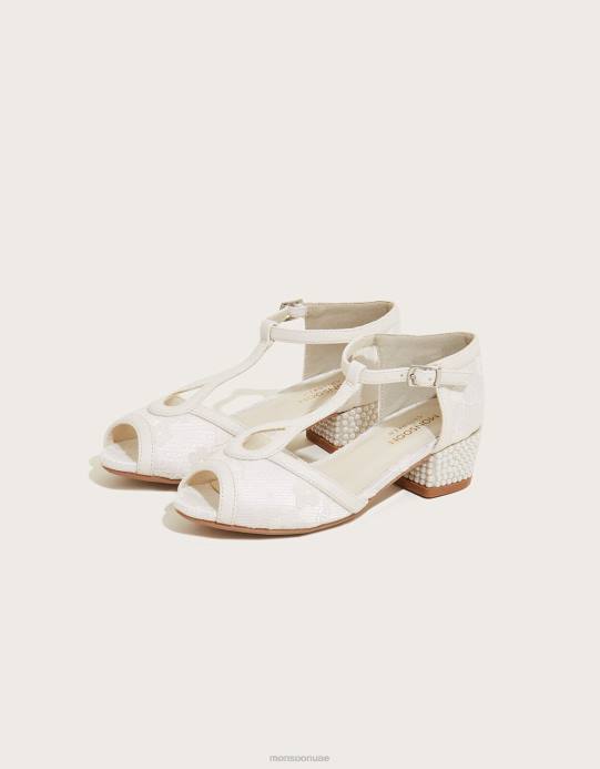 Monsoon أطفال كعوب رقص من الدانتيل واللؤلؤ D68H2771 أحذية عاج