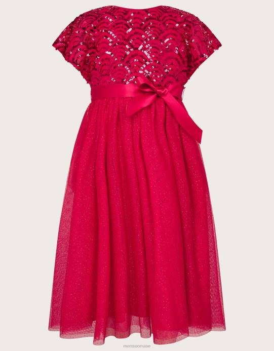 Monsoon أطفال فستان ترتر بأكمام كيب على طراز آرت ديكو D68H2773 ملابس أحمر